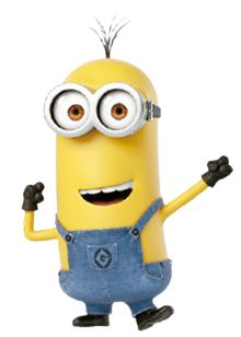 a cartoon minion with big eyes and overalls