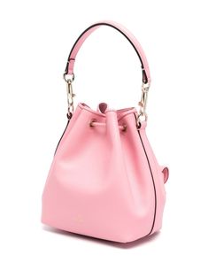 Valentino Garavani Locò Leather Bucket Bag - Farfetch Pink Bucket Bag With Detachable Handle For Travel, Pink Calf Leather Bag For Formal Occasions, Luxury Pink Bucket Bag For Travel, Top Handle Calf Leather Bucket Bag With Removable Pouch, Calf Leather Bucket Bag With Adjustable Strap, Pink Calf Leather Bag With Detachable Strap, Pink Satchel Bucket Bag With Detachable Strap, Pink Bucket Bag With Detachable Strap Satchel, Pink Top Handle Bucket Bag For Everyday