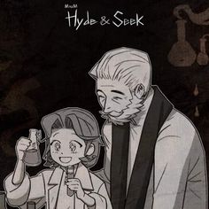 an image of a cartoon character with a cat in front of him and the caption that reads,'hyde & seek '