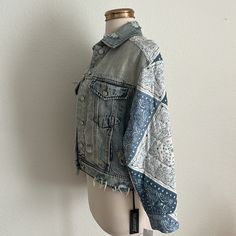 New With Tags Size Xs Armpit To Armpit: Approx 17.25” Length: Approx 21” Denim Sherpa Jacket, Long Hooded Jacket, Light Wash Jean Jacket, Nyc Print, Crop Jean Jacket, Hooded Denim Jacket, Printed Denim Jacket, White Denim Jacket, Artsy Outfit