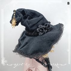 The price is for a hat only, others are not included. Black Witch Hat, Witch Hats, Black Witch, Flower Hats, Witch Hat, Witch, Chain, Hats, Flowers