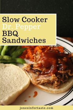 slow cooker bbq sandwiches on a plate with green beans