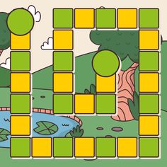 an image of a game board with trees and water