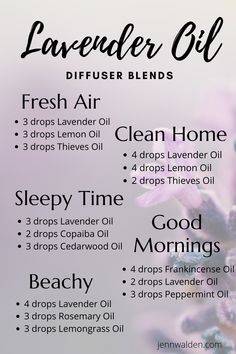 Lavender Oil Diffuser Blends, Lavender Oil Blends Diffuser Recipes, Essential Oil Blends With Lavender, Lavender Oil Blends, Lavender Diffuser Blends, Lavender Essential Oil Blends, Lavender Blends, Essential Oils Diffuser Blends, Lavender Essential Oil Uses