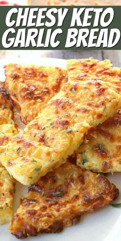 cheesy keto garlic bread on a white plate