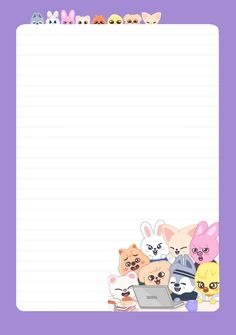 a notepad with cartoon animals on it and an empty sheet for writing in the background