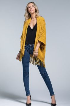 Chenille Cocoon - MUSTARD - Southern Grace Creations One Size Fringe Cardigan For Fall, Fall Shawl With Tassels, Fall Tassel Shawl, Yellow Fall Poncho, Best Boyfriend Ever, Last Chance Sale, Cute Kimonos, Shimmer Fabric, Baseball Tops