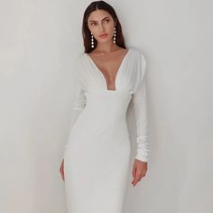 Elegant V-neck Bodycon Dress For Brunch, Fitted V-neck Dress For Date Night, Fitted V-neck Mini Dress For Dinner, V-neck Bodycon Mini Dress For Dinner, Fitted V-neck Midi Dress For Brunch, Chic V-neck Bodycon Dress For Brunch, Elegant V-neck Bodycon Dress For Date Night, Elegant V-neck Bodycon Midi Dress, Elegant Bodycon V-neck Midi Dress