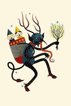 an illustration of a black cat with three children on it's back, holding a broom