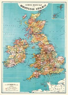 an old map of the british isles showing roads and major cities in england, scotland