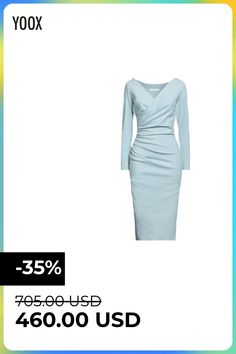 crepe, draped detailing, basic solid color, wide neckline, long sleeves, no pockets, no fastening, semi-lined, stretch , Color: Sky blue , Size: 4 Elegant Long Sleeve Midi Dress With Folds, Elegant Ruched Bodycon Long Sleeve Dress, Long Sleeve Elastane Bodycon Formal Dress, Long Sleeve Midi Dress For Work With Folds, Formal Long Sleeve Elastane Bodycon Dress, Elegant Long Sleeve Dresses With Folds, Long Sleeve Elastane Midi Dress, Chic Long Sleeve Dress With Folds, Fitted Dress With Folds For Fall