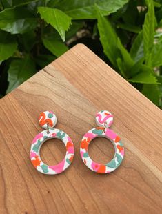 Confetti stud with chipped hoop dangle! Dress these up or down, this style is perfect for both! Playful Multicolor Handmade Hoop Earrings, Confetti Earrings, Car Hangers, Spartanburg Sc, Little Cottage, Jewelry Earrings Hoops, Confetti, Polymer Clay, Hoop Earrings