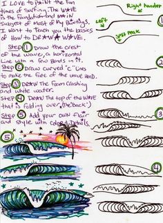 a drawing with different types of waves and their names on the page, including an ocean wave