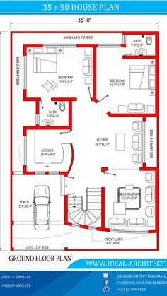 the floor plan for a three bedroom house with an attached living room and dining area