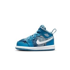 Toddler's Jordan 1 Mid Dutch Blue/White Size: 6.  Gender: unisex. Jordan Shoes For Kids, Kids Jordan, Dutch Blue, Tie Dye Denim, Nike Air Jordan 1 Mid, Jordan 1s, Kids Jordans, Nike Air Jordan 1, Air Jordan 1 Mid