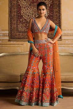 Printed Sharara, Sharara Pants, Tarun Tahiliani, Orange Blouse