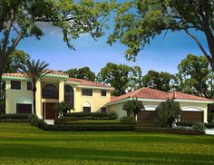 this is an artist's rendering of a house in the florida style with palm trees