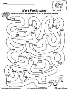 the word family maze worksheet is shown in black and white, with an image of