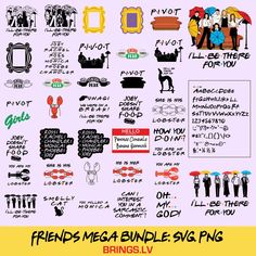 the friends mega bundle svg is shown in black and white, with an image of people