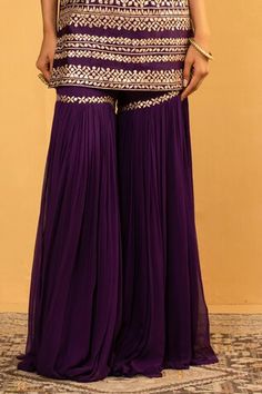 Purple kurta with gota work embroidery. Paired with coordianting sharara and dupatta. - Aza Fashions Kurta And Sharara Set, Kurta And Sharara, Gota Work, Women Kurta, Straight Kurta, Sharara Set, Set Women, Aza Fashion, Embroidery