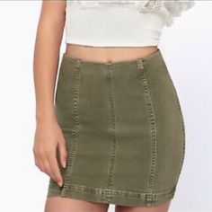 Perfect Condition, Never Been Worn. Out Of Stock At Fp! Green Denim Skirt, Army Green Skirt, Crinkle Skirt, Womens Denim Skirts, Belted Mini Skirt, Green Mini Skirt, Velvet Mini Skirt, Suede Mini Skirt, Denim Skirt Women