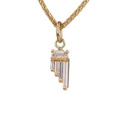 The asymmetric art deco necklaces features a half moon cut diamond with baguette cut moon rays that radiate down with a sweet sparkling light. Materials:18k gold setting | 14k gold chain | .12ct half moon cut diamond | gradient in size baguette-cut diamondsDiamonds total carat weight: 0.25ct Chain with a gold clasp: 45 cm/17.71"(!) Ready to ship in 1-2 weeks.All of our items are MADE TO ORDER, so we need some time to create your custom piece. This is why orders are normally shipped within 1-2 we Art Deco Diamond Necklace In Yellow Gold, Art Deco Gold Jewelry With Baguette Diamonds, Gold Art Deco Jewelry With Baguette Diamonds, Asymmetric Art, Art Deco Necklaces, Moon Diamond Ring, Half Moon Diamond, Diamond Crown Ring, Sun Jewelry