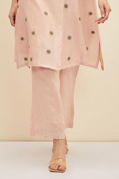 Shop for Meadow Pink Silk Aurora Embroidered Tunic And Pant Set for Women Online at Aza Fashions Embroidered Tunic, Pink Jacket, Fabric Silk, Notched Collar, Pink Silk, Pant Set, Embroidered Silk, Set For Women, Festival Wear