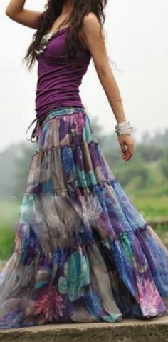 Stile Hippie Chic, Bohemian Schick, Sukienki Maksi, Look Hippie Chic, Pleated Chiffon Skirt, Boho Styl, Mode Hippie, Estilo Hippy, Stil Boho