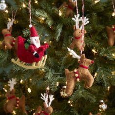 christmas ornaments hanging from the branches of a tree