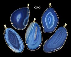 Blue Agate Slice Pendant with Gold - Plated Prong Setting (4 Pieces) Size 1.5 to 2.5 Inches Crystal Jewelry CharmCrystal River Gems Crystal River, Raw Quartz, Volcanic Rock, Agate Slice, Blue Agate, Gems And Minerals, Crystal Jewelry, Charm Jewelry, Prong Setting