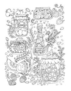 an image of food and drinks coloring pages