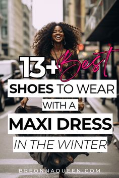 Want to winterize your maxi dress? Check out these 13 shoes to wear with it! #maxidress #shoeideas #winterfashion Fall Shoes With Maxi Dress, Fall Maxi Dress Shoes, How Long Should A Maxi Dress Be, Styling A Maxi Dress For Winter, Shoes With Maxi Dress Winter, Maxi Sweater Dress Outfit Winter, Floral Maxi Dress Winter Outfit, Maxi Dress With Sleeves Outfit, Style Maxi Dress Winter