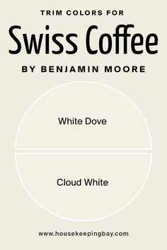 a white poster with the words swiss coffee by benjamin moore and cloud white