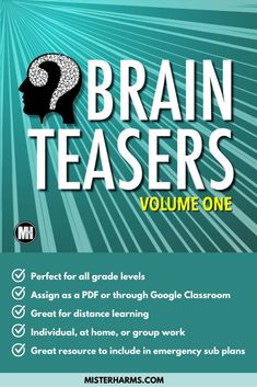 the book cover for brainteasers volume one, featuring an image of a person's head with a question mark above it