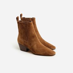 J.Crew: Piper Ankle Boots In Suede For Women Western Ankle Boots, Fall Capsule Wardrobe, Almond Shaped, Cool Boots, Suede Ankle Boots, Boots Outfit, Suede Booties, Metallic Leather, Casual Boots