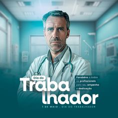 a man with a stethoscope in his hand and the words trab thador on it