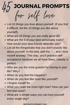 a list with the words,'5 journal prompts for self love'on it