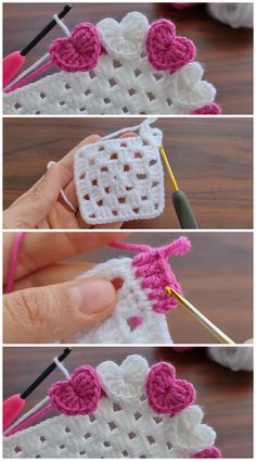 the crochet heart is being worked on