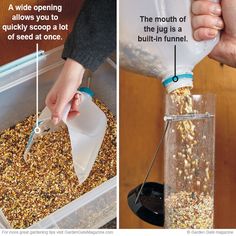 Make filling bird feeders a snap with this helpful DIY scoop. Mini Farm, Diy Birds, Chicken Diy