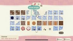 an animal crossing game map with the words snow angel above it and other symbols below