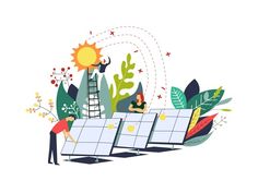 people are working on solar panels with plants and trees in the background stock photo - 549