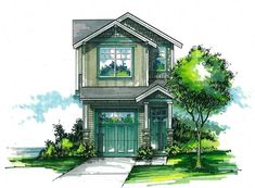 this is an artist's rendering of a two - story house in the suburbs