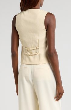 A fitted vest cut from a linen-kissed fabric is rendered in a neutral hue and ready to be worn as an outer layer or a sassy solo player. Front button closure V-neck Lined 89% polyester, 8% linen, 3% elastane Dry clean Imported Solo Player, Fitted Vest, Button Vest, Fabric Gift Bags, Nordstrom Store, Fabric Gifts, Free Fabric, Top Brands, Dry Clean