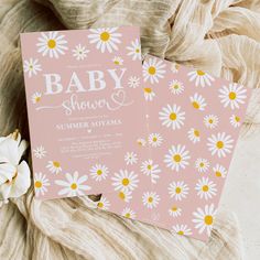 two baby shower cards with daisies on them