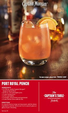 an advertisement for captain morgan's port royal punch