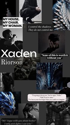 a collage of photos with the words xaden and an image of a woman