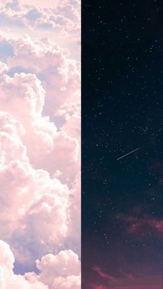 the sky is filled with clouds and stars