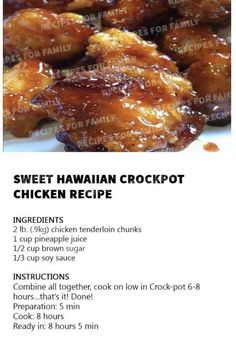 the recipe for sweet hawaiian crock pot chicken is shown in an email postcard