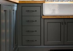 a white sink sitting next to a wooden counter top