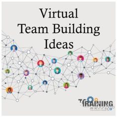 the words virtual team building ideas on top of an image of people's heads